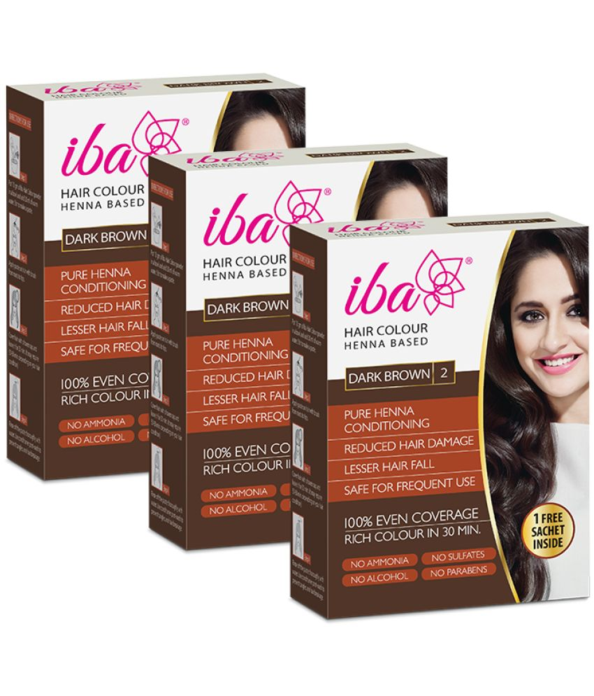     			Iba Hair Colour for Women ,Dark Brown, 70g,  Pure Henna Based Powder Sachet (Pack of 3)