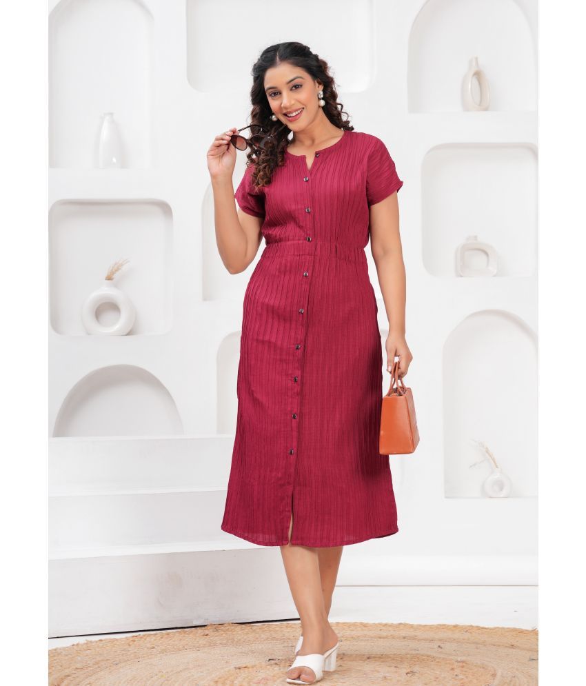     			JC4U Pack of 1 Crepe Striped Front Slit Women's Kurti - ( Maroon )