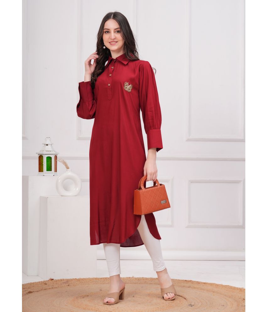     			JC4U Pack of 1 Viscose Rayon Solid Straight Women's Kurti - ( Maroon )