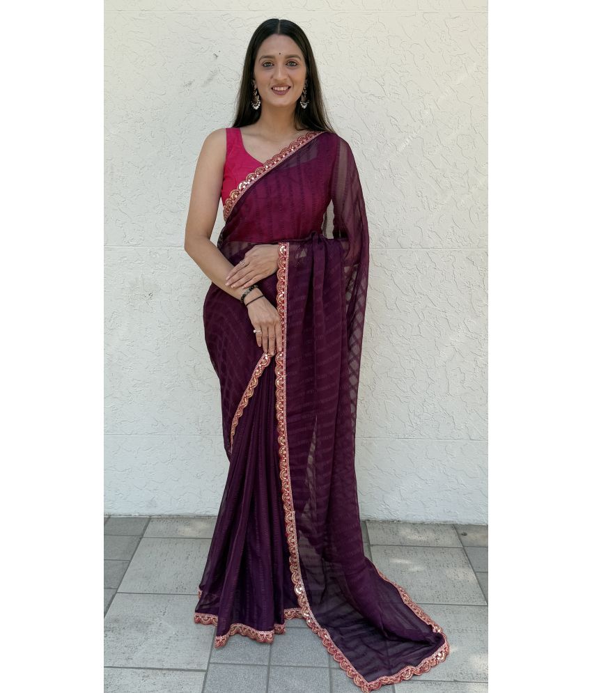     			JULEE Pack of 1 Chiffon Striped Saree With Blouse Piece ( Wine )