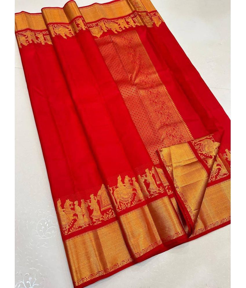     			JULEE Pack of 1 Silk Blend Solid Saree With Blouse Piece ( Red )