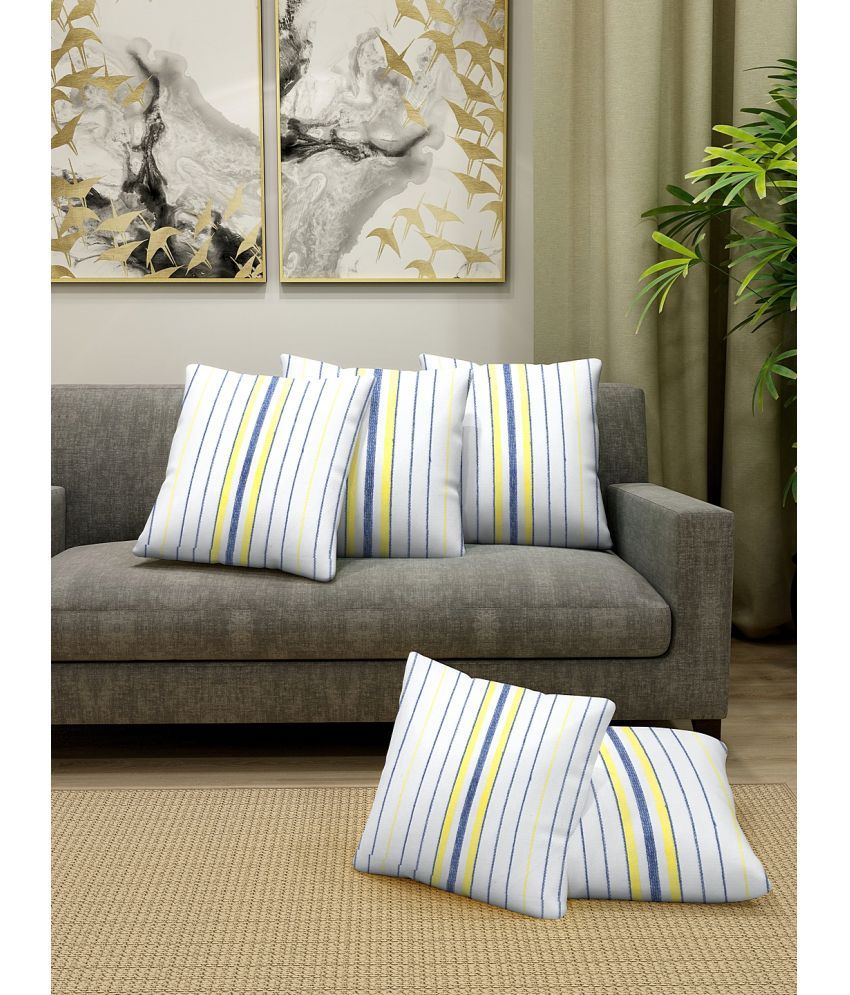     			Klotthe Set of 5 Cotton Vertical Striped Square Cushion Cover (35X35)cm - Blue