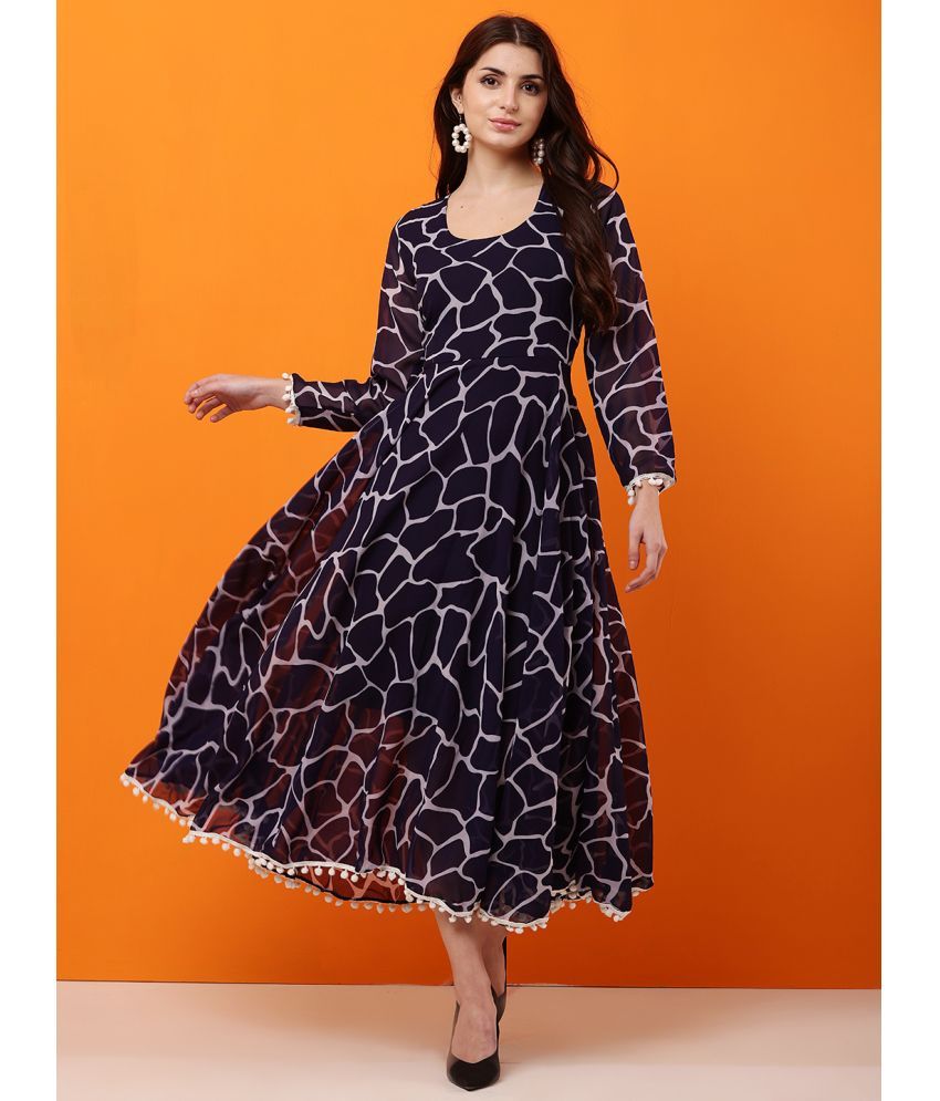     			REAL STYLE Georgette Printed Ankle Length Women's Gown - Navy ( Pack of 1 )