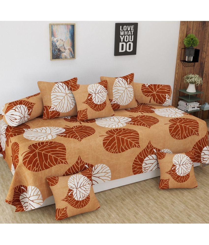     			REDROME Cotton Floral Printed Diwan Set 8 Pcs - Brown