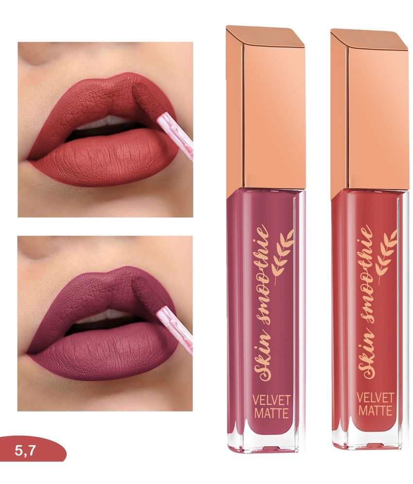     			SKIN SMOOTHIE Matte Liquid Lipstick Set, Long Lasting & Waterproof, 3ml each, (Pack of 2)