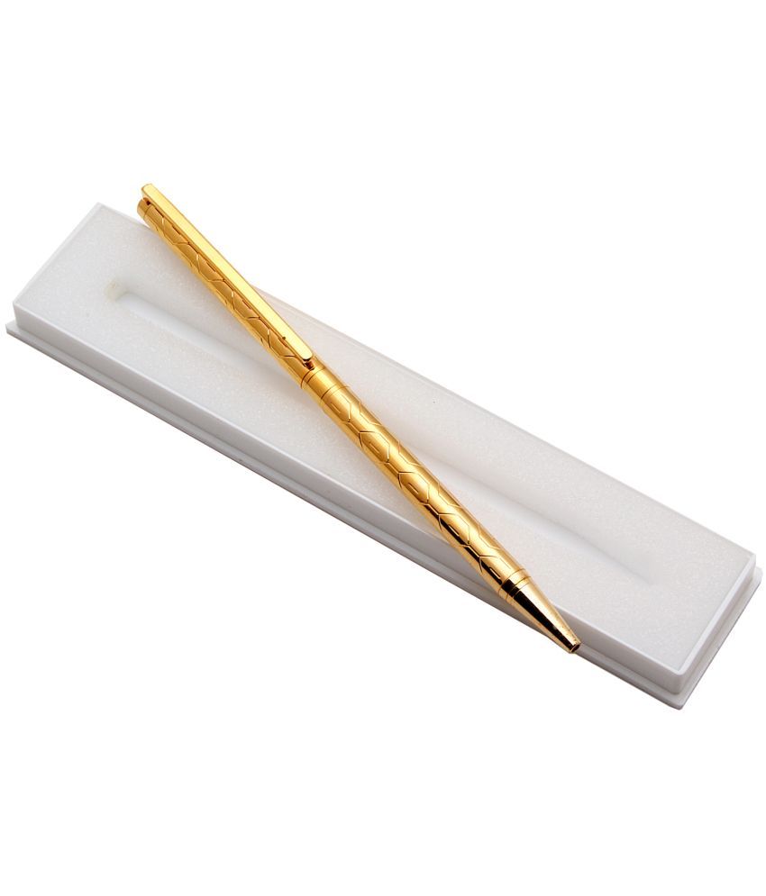     			Sleek Design Gold Metal Body Ball Point Pen Blue Refill Twist Action