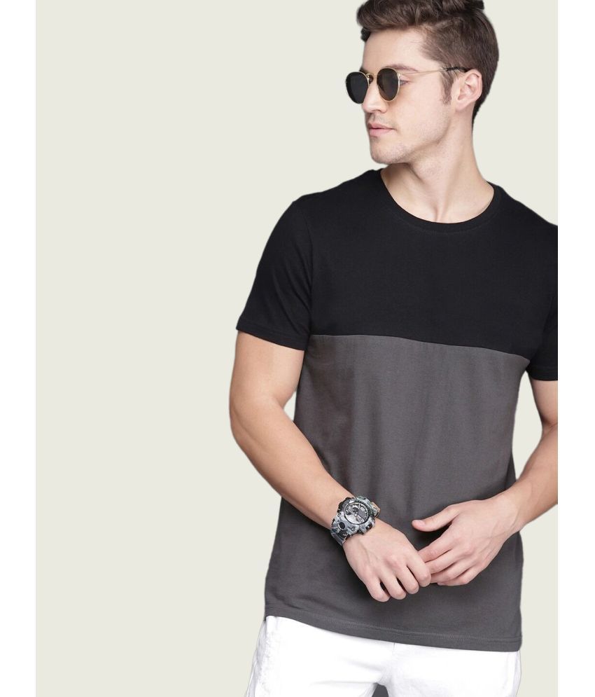     			TAZO Cotton Blend Regular Fit Colorblock Half Sleeves Men's Round T-Shirt - Black ( Pack of 1 )