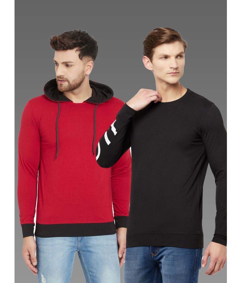     			TAZO Cotton Regular Fit Solid Full Sleeves Men's Hooded T-Shirt - Multicolor ( Pack of 2 )