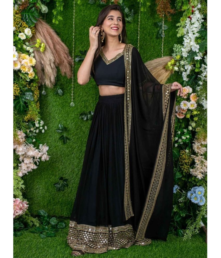     			Trijal Fab Black Georgette A-line Semi Stitched Lehenga Single