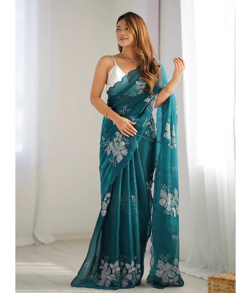     			Trijal Fab Pack of 1 Chiffon Embellished Saree With Blouse Piece ( Sea Green )