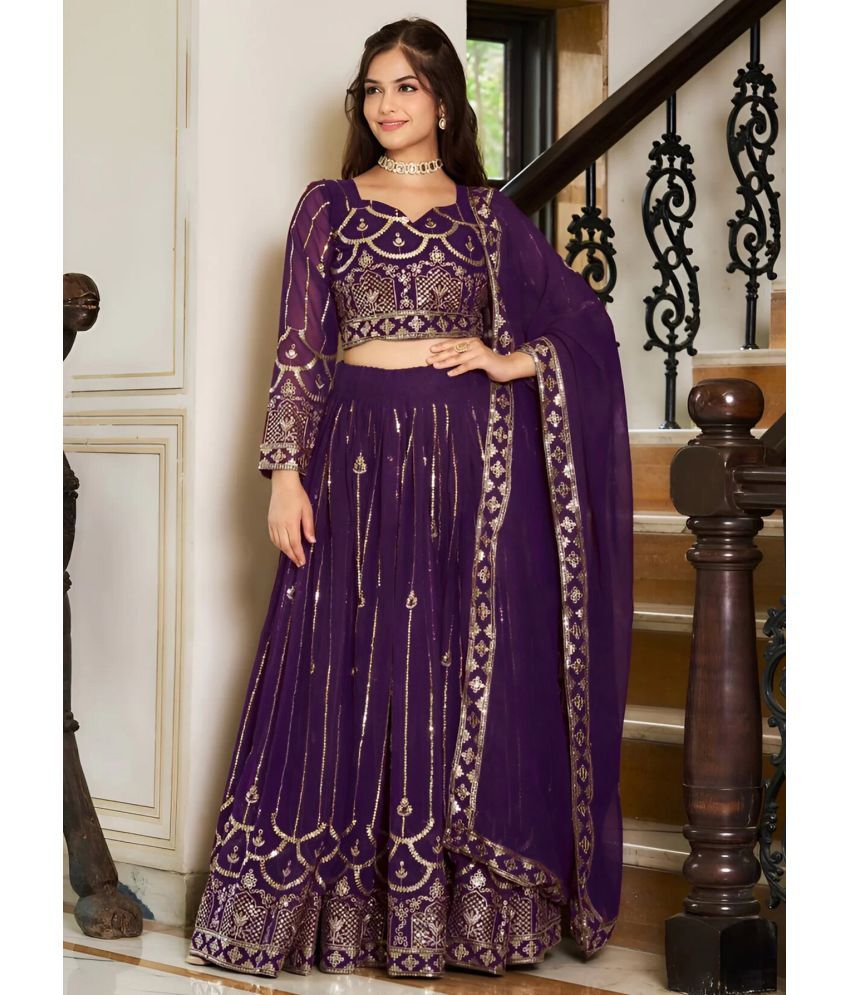     			Trijal Fab Purple Georgette Circular Semi Stitched Lehenga Single