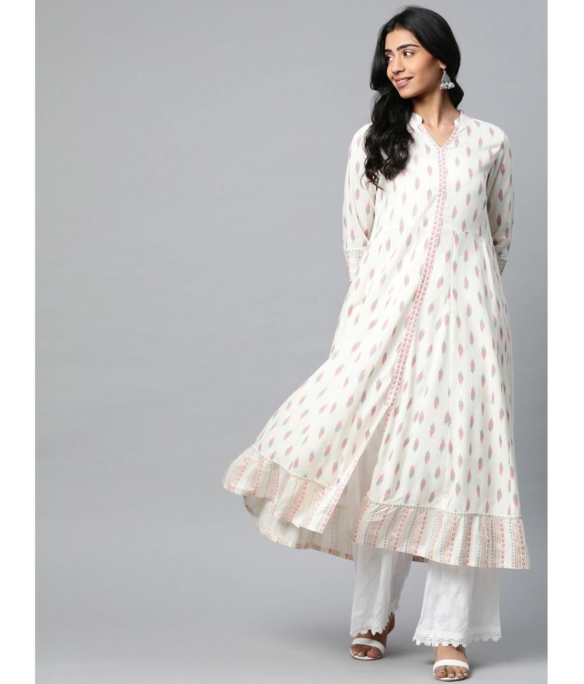     			Yash Gallery Pack of 1 Rayon Printed Anarkali Women's Kurti - ( White )