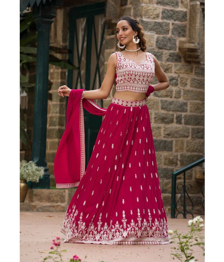     			kedar fab Pink Georgette Fish Cut Semi Stitched Lehenga Single