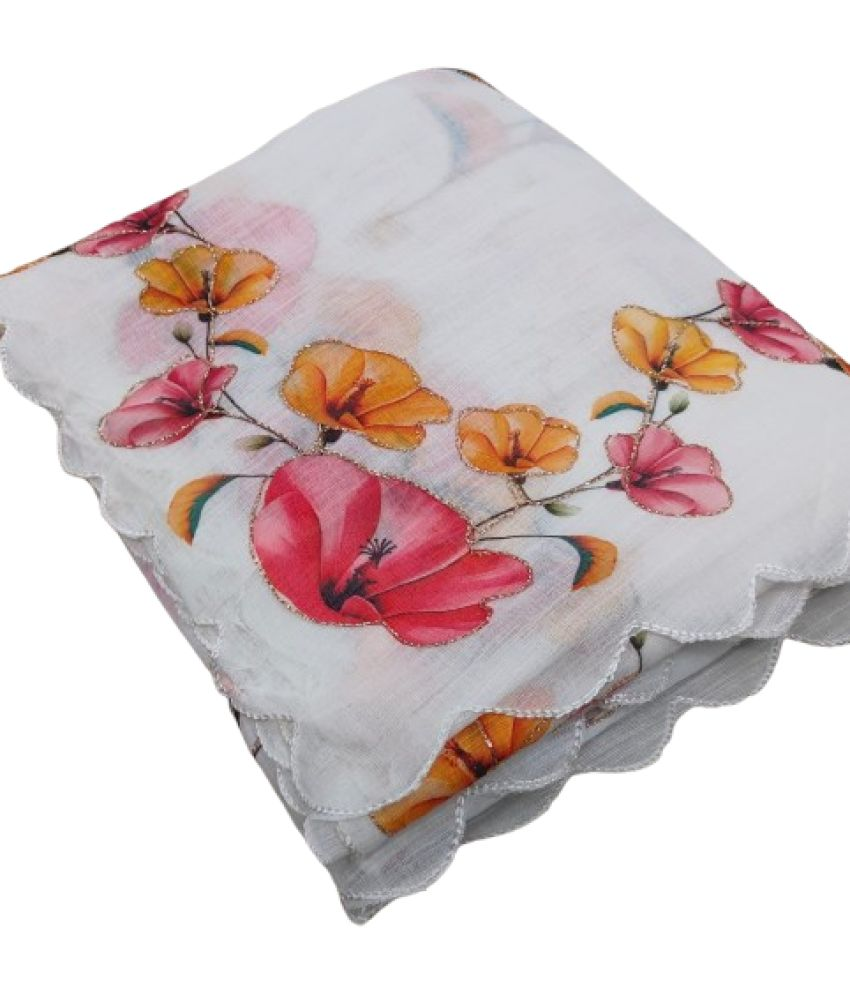     			supalee Tex Pack of 1 Linen Printed Saree With Blouse Piece ( White )