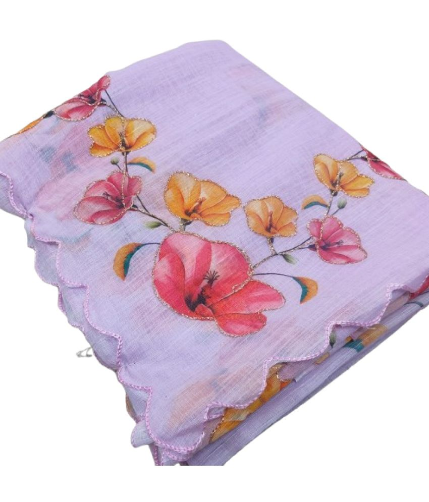     			supalee Tex Pack of 1 Linen Printed Saree With Blouse Piece ( Lavender )