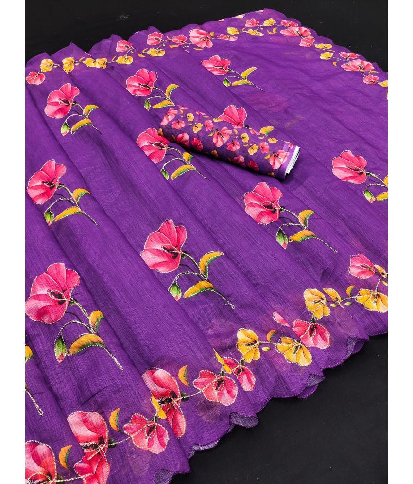     			supalee Tex Pack of 1 Linen Printed Saree With Blouse Piece ( Purple )