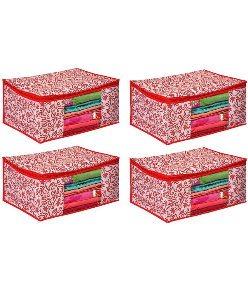     			Non-Woven Saree Cover Cloth Storage & Organizer ( Pack of 4 ) Red Multi Saree Cover