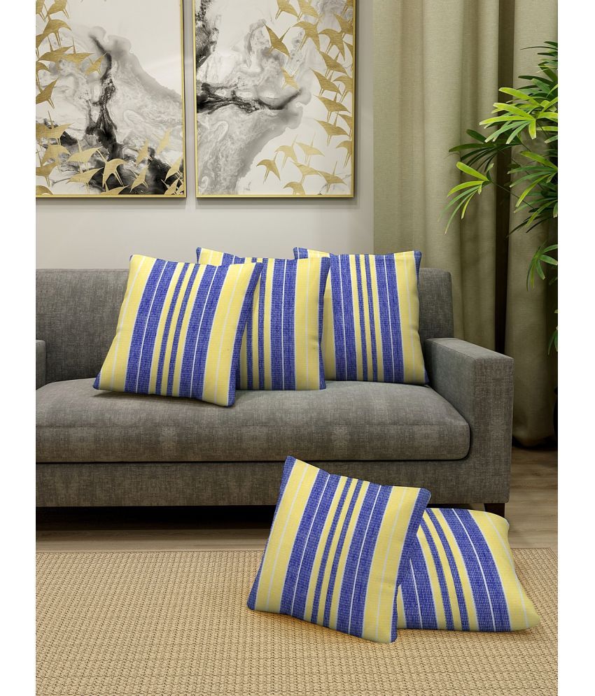     			Klotthe Set of 5 Cotton Vertical Striped Square Cushion Cover (35X35)cm - Blue