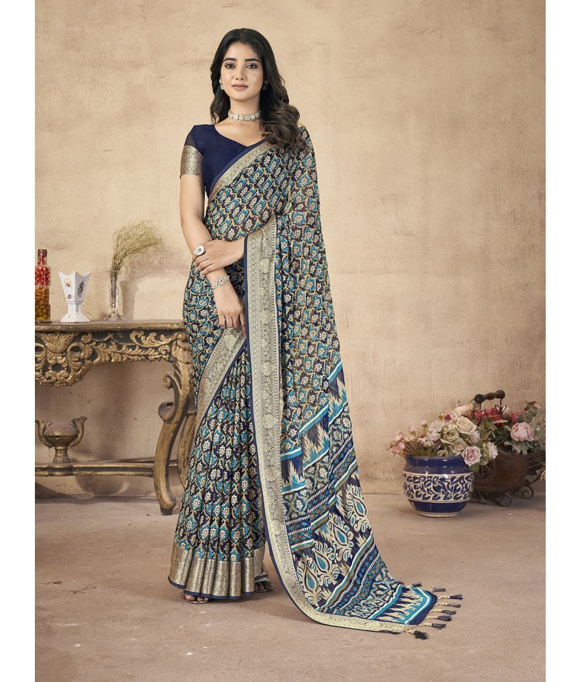     			RekhaManiyar Pack of 1 Chiffon Printed Saree With Blouse Piece ( Blue )