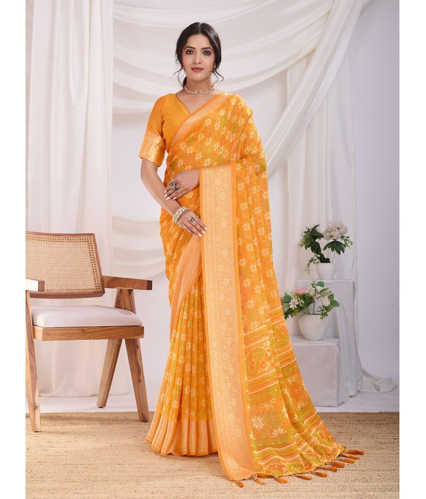     			RekhaManiyar Pack of 1 Chiffon Printed Saree With Blouse Piece ( Mustard )