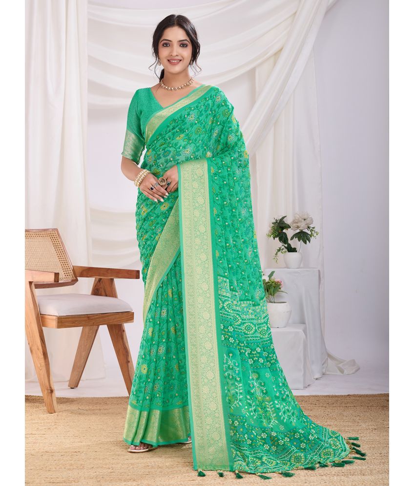     			RekhaManiyar Pack of 1 Chiffon Printed Saree With Blouse Piece ( Green )