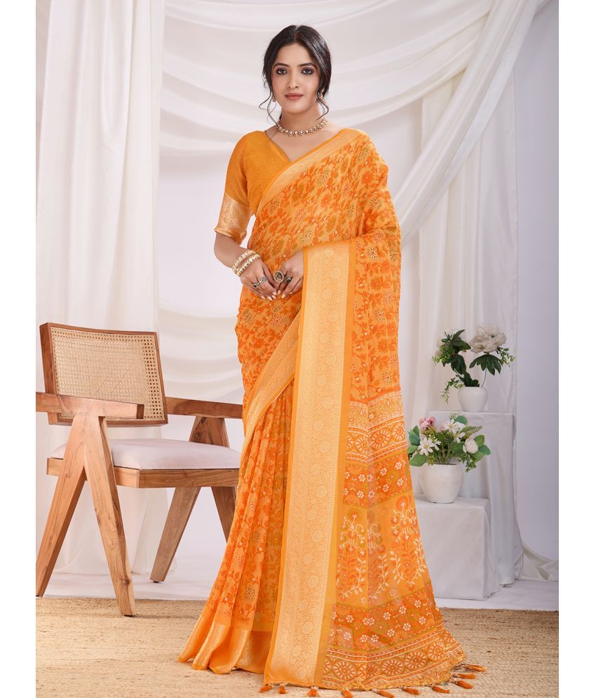     			RekhaManiyar Pack of 1 Chiffon Printed Saree With Blouse Piece ( Rust )