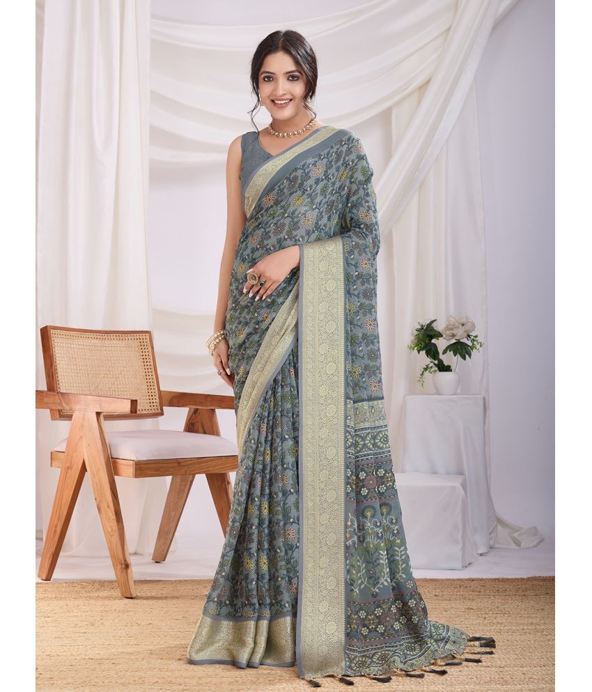     			RekhaManiyar Pack of 1 Chiffon Printed Saree With Blouse Piece ( Grey )