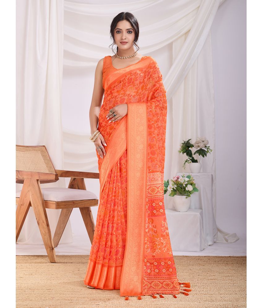     			RekhaManiyar Pack of 1 Chiffon Printed Saree With Blouse Piece ( Orange )