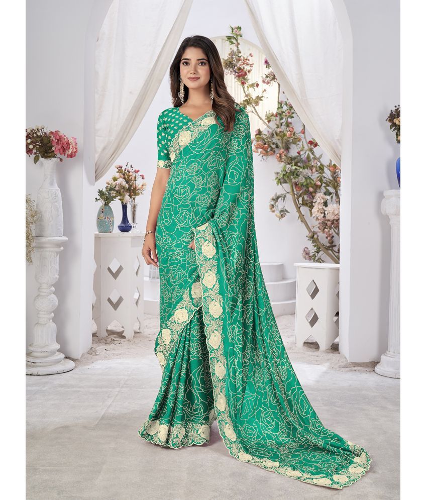     			RekhaManiyar Pack of 1 Georgette Printed Saree With Blouse Piece ( Green )