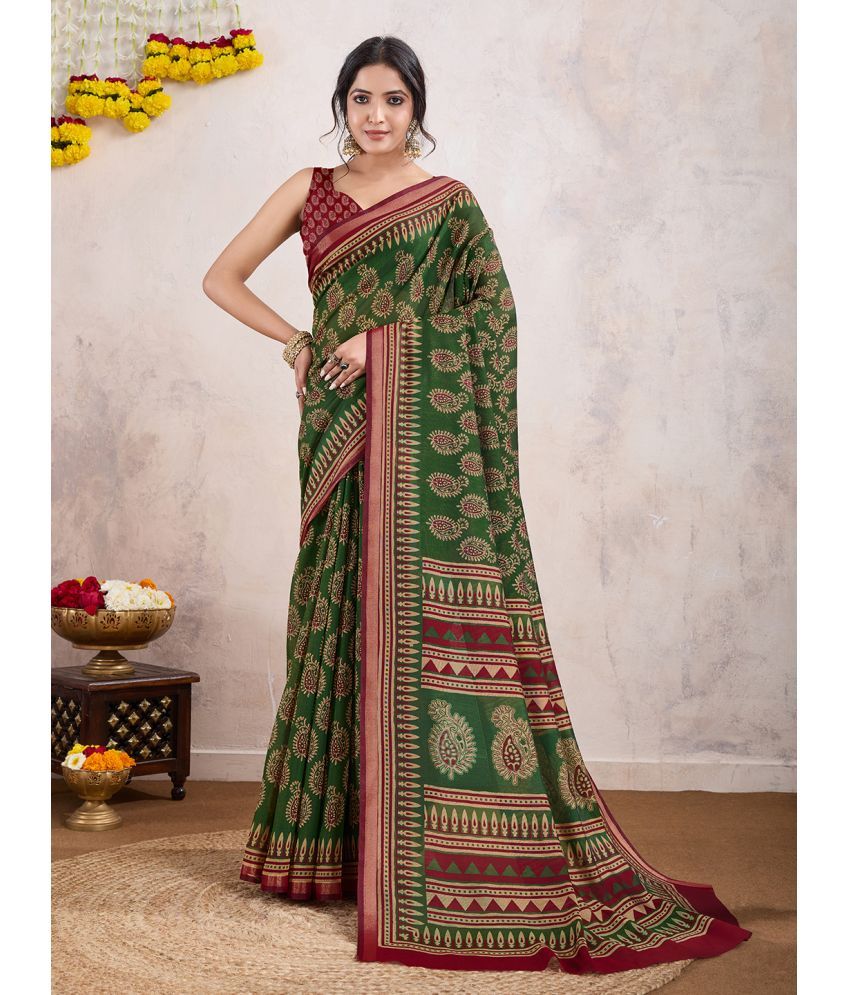     			RekhaManiyar Pack of 1 Viscose Printed Saree With Blouse Piece ( Green )