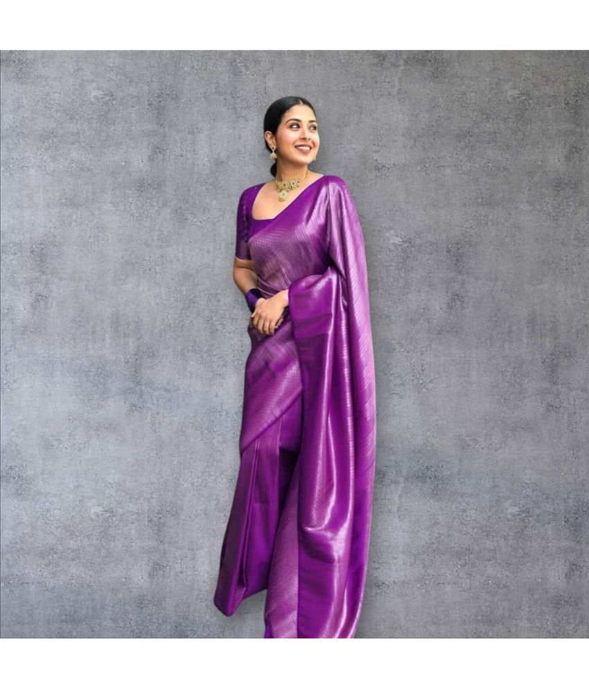     			Vividvibe Pack of 1 Kanjivaram Silk Self Design Saree With Blouse Piece ( Purple )