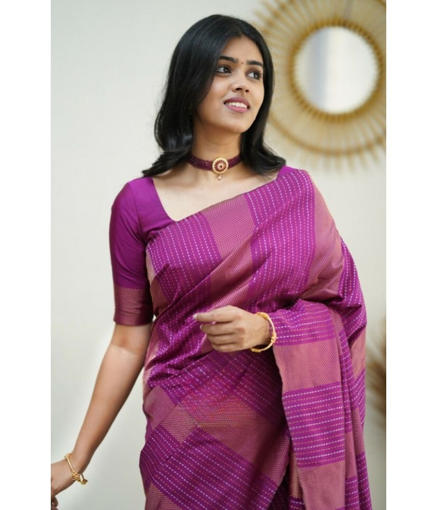     			Vividvibe Pack of 1 Kanjivaram Silk Self Design Saree With Blouse Piece ( Multicolor )