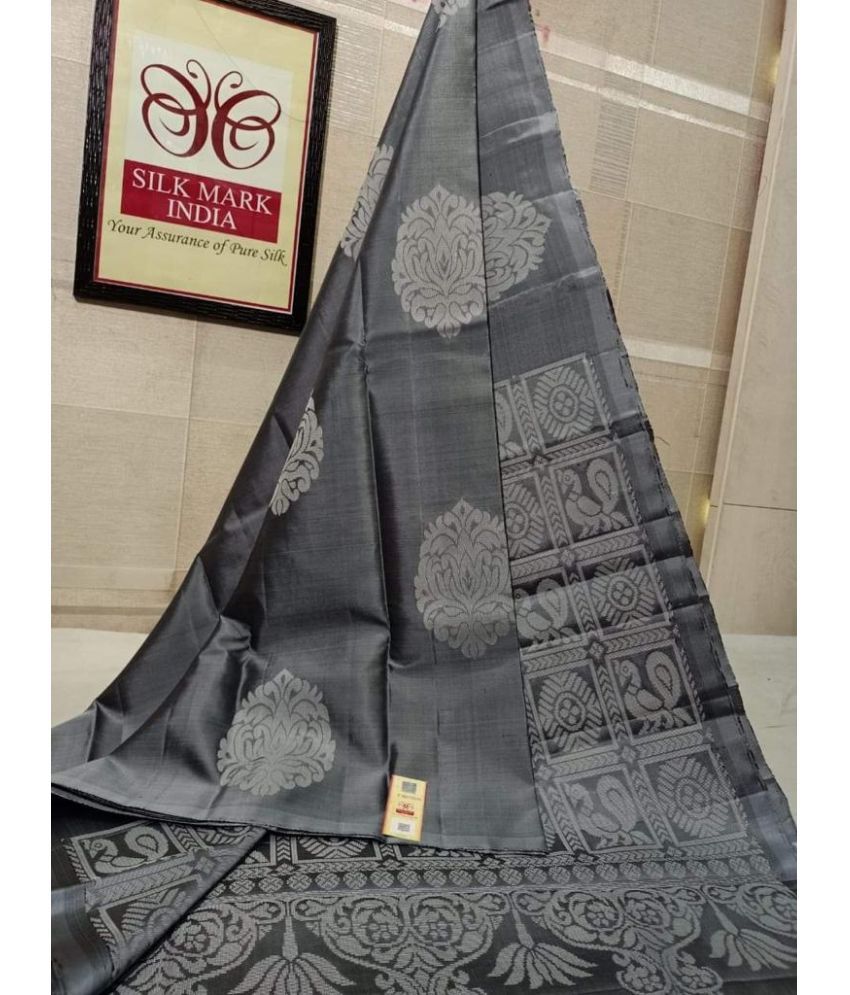     			Vividvibe Pack of 1 Kanjivaram Silk Self Design Saree With Blouse Piece ( Grey )