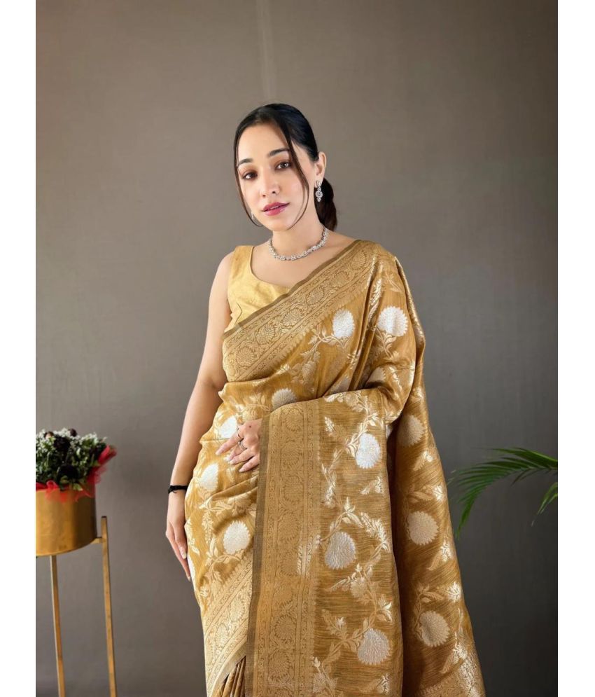     			Vividvibe Pack of 1 Kanjivaram Silk Self Design Saree With Blouse Piece ( Yellow )