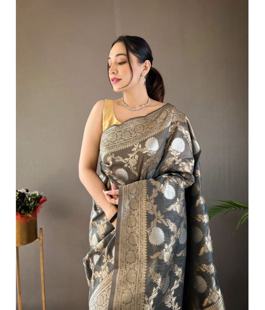     			Vividvibe Pack of 1 Kanjivaram Silk Self Design Saree With Blouse Piece ( Grey )