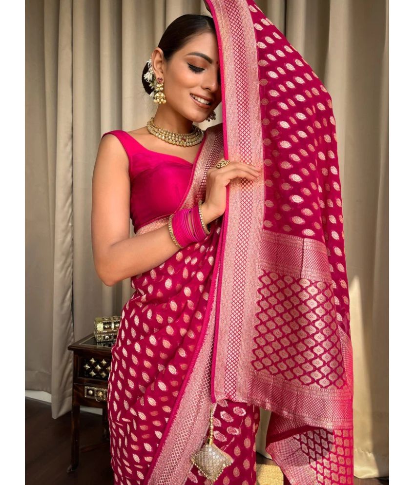     			Vividvibe Pack of 1 Kanjivaram Silk Self Design Saree With Blouse Piece ( Pink )