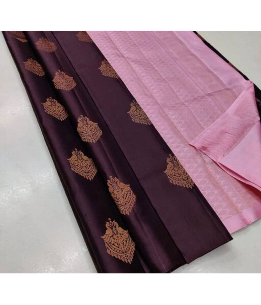     			Vividvibe Pack of 1 Kanjivaram Silk Self Design Saree With Blouse Piece ( Brown )