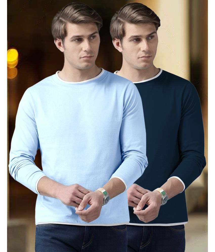     			AOOSH Cotton Blend Regular Fit Solid Full Sleeves Men's Round T-Shirt - Teal ( Pack of 2 )