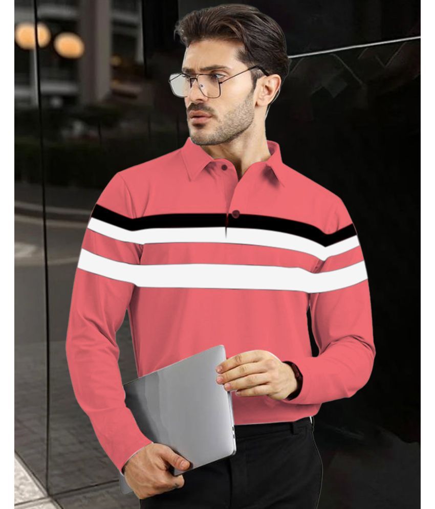     			AOOSH Pack of 1 Cotton Blend Regular Fit Striped Full Sleeves Men's Polo T Shirt ( Peach )