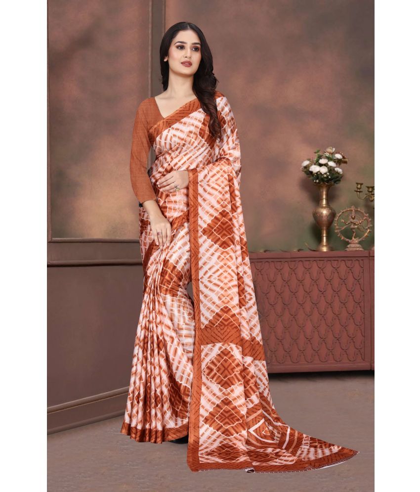     			JIHANA FAB Pack of 1 Georgette Printed Saree With Blouse Piece ( Brown )