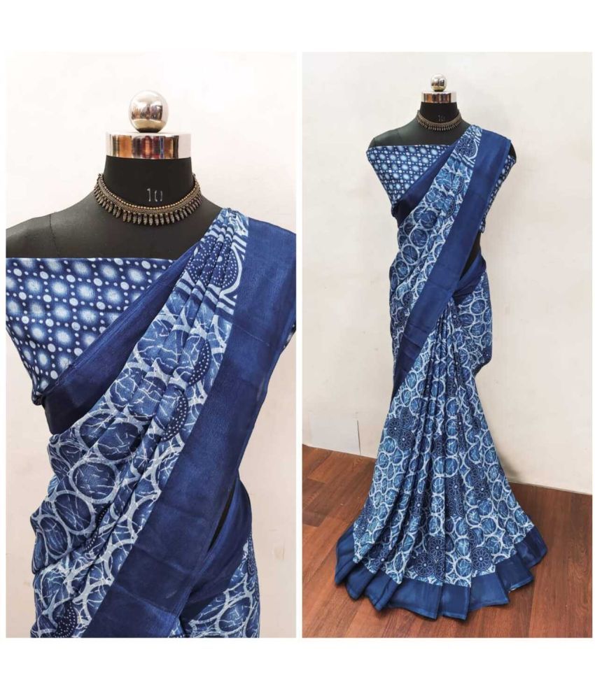     			JIHANA FAB Pack of 1 Chiffon Printed Saree With Blouse Piece ( Blue )