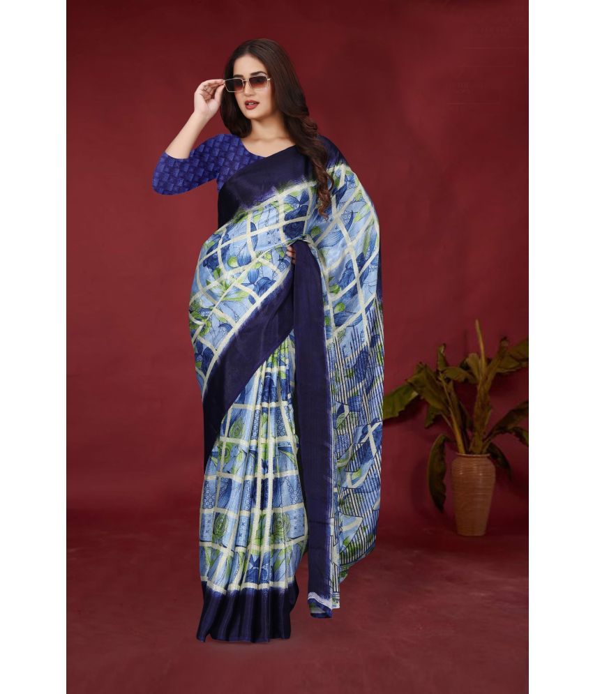     			JIHANA FAB Pack of 1 Chiffon Printed Saree With Blouse Piece ( Blue )