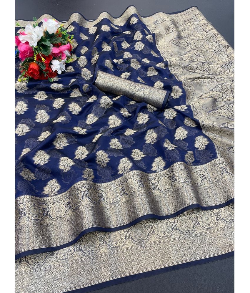     			JIHANA FAB Pack of 1 Organza Woven Saree With Blouse Piece ( Blue )