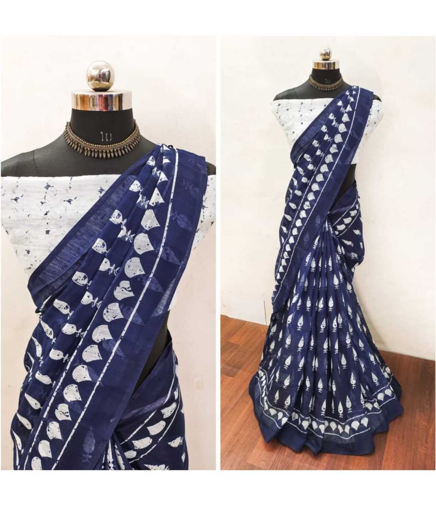     			JIHANA FAB Pack of 1 Chiffon Printed Saree With Blouse Piece ( Blue )