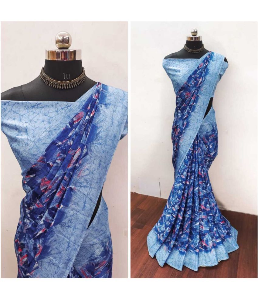     			JIHANA FAB Pack of 1 Chiffon Printed Saree With Blouse Piece ( Blue )