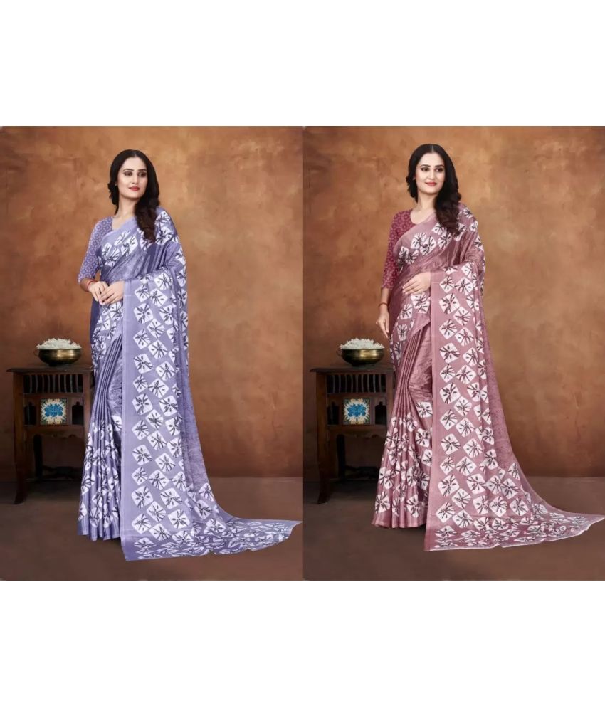     			JIHANA FAB Pack of 2 Georgette Printed Saree With Blouse Piece ( Purple )