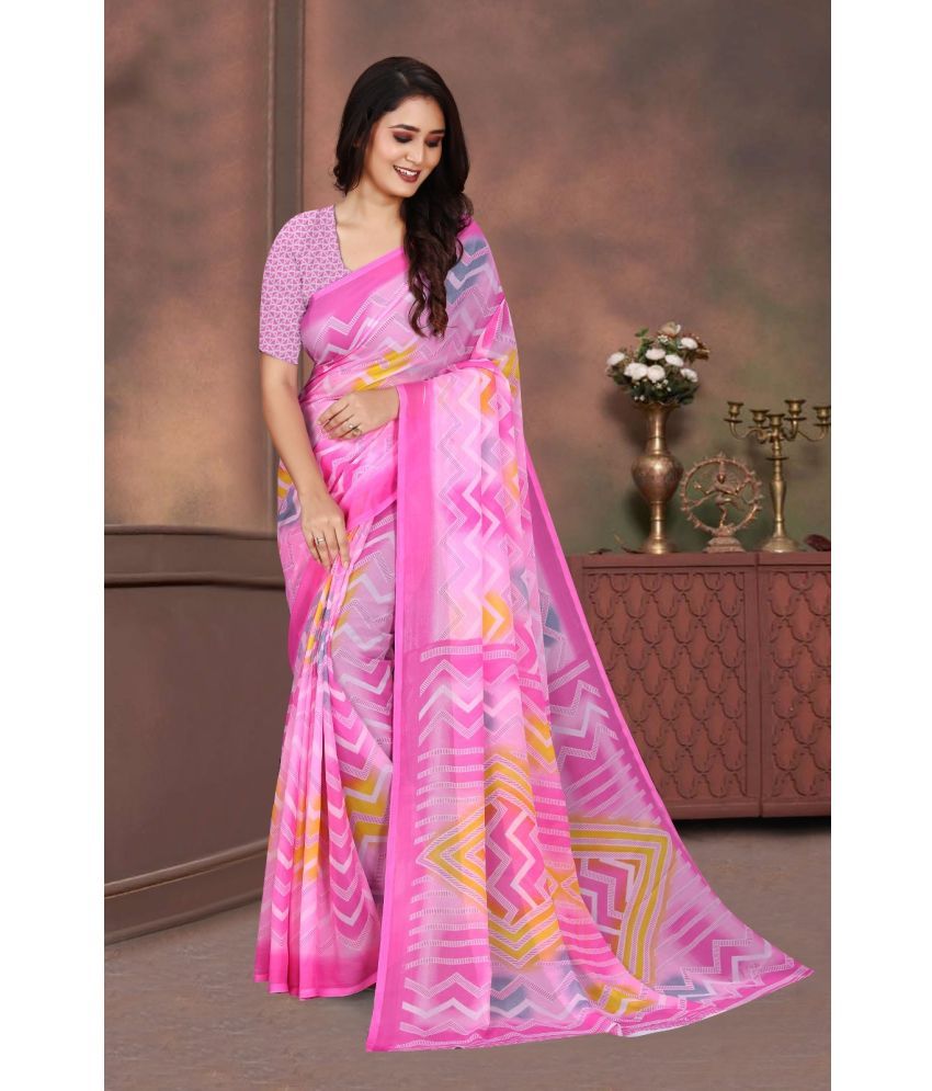     			JIHANA FAB Pack of 8 Georgette Printed Saree With Blouse Piece ( Pink )