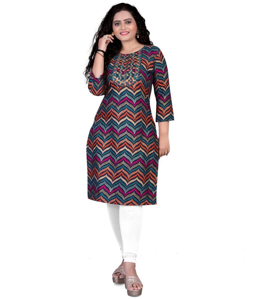     			Krihani Pack of 1 Cotton Embellished Straight Women's Kurti - ( Multicolor )