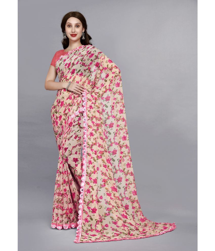     			PHORIA STYLE Pack of 1 Georgette Printed Saree With Blouse Piece ( Pink )