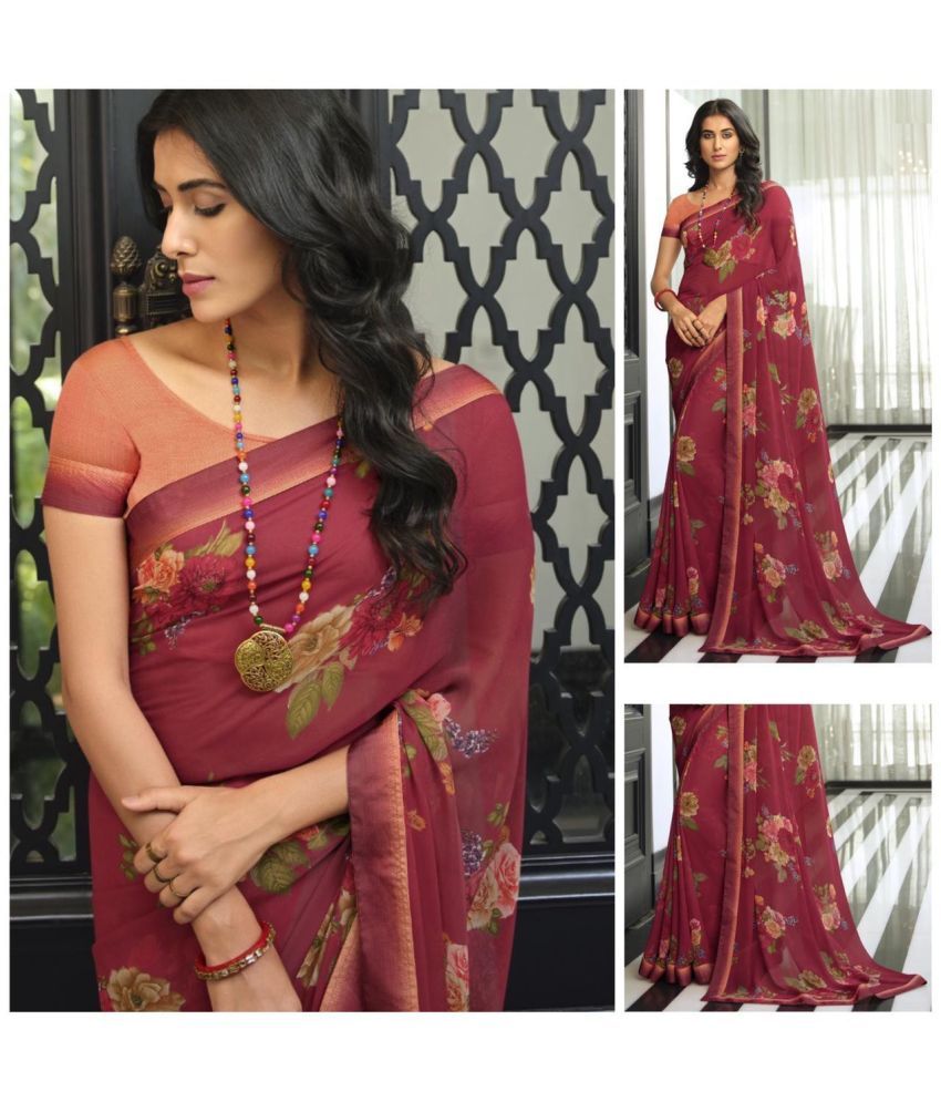     			PHORIA STYLE Pack of 1 Georgette Printed Saree With Blouse Piece ( Maroon )